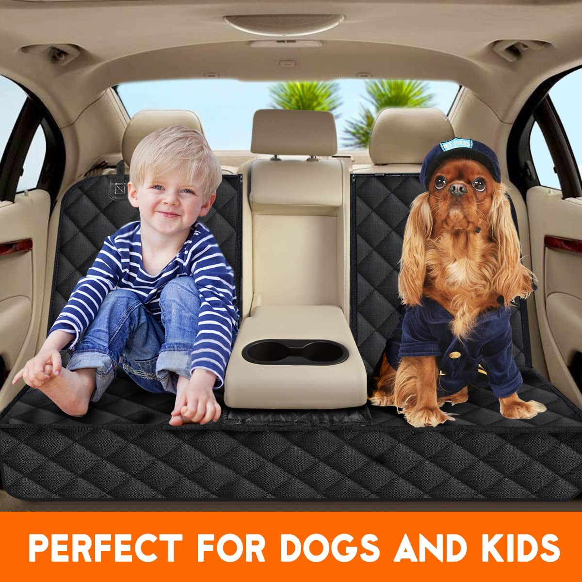 Waterproof Dog Car Seat Cover – Non-Slip Back Seat Protector for Cars, SUVs & Trucks – Durable Pet Bench Cover with Middle Armrest Fit – Black