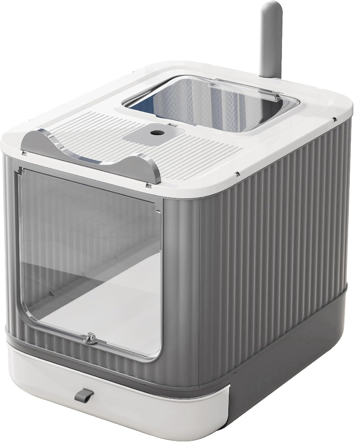 Upgraded Enclosed Cat Litter Box with Lid & Drawer – Splash-Proof, Easy-Clean Covered Kitty Toilet for Kittens & Adult Cats | Multi-Entry, Odor Control, White & Grey