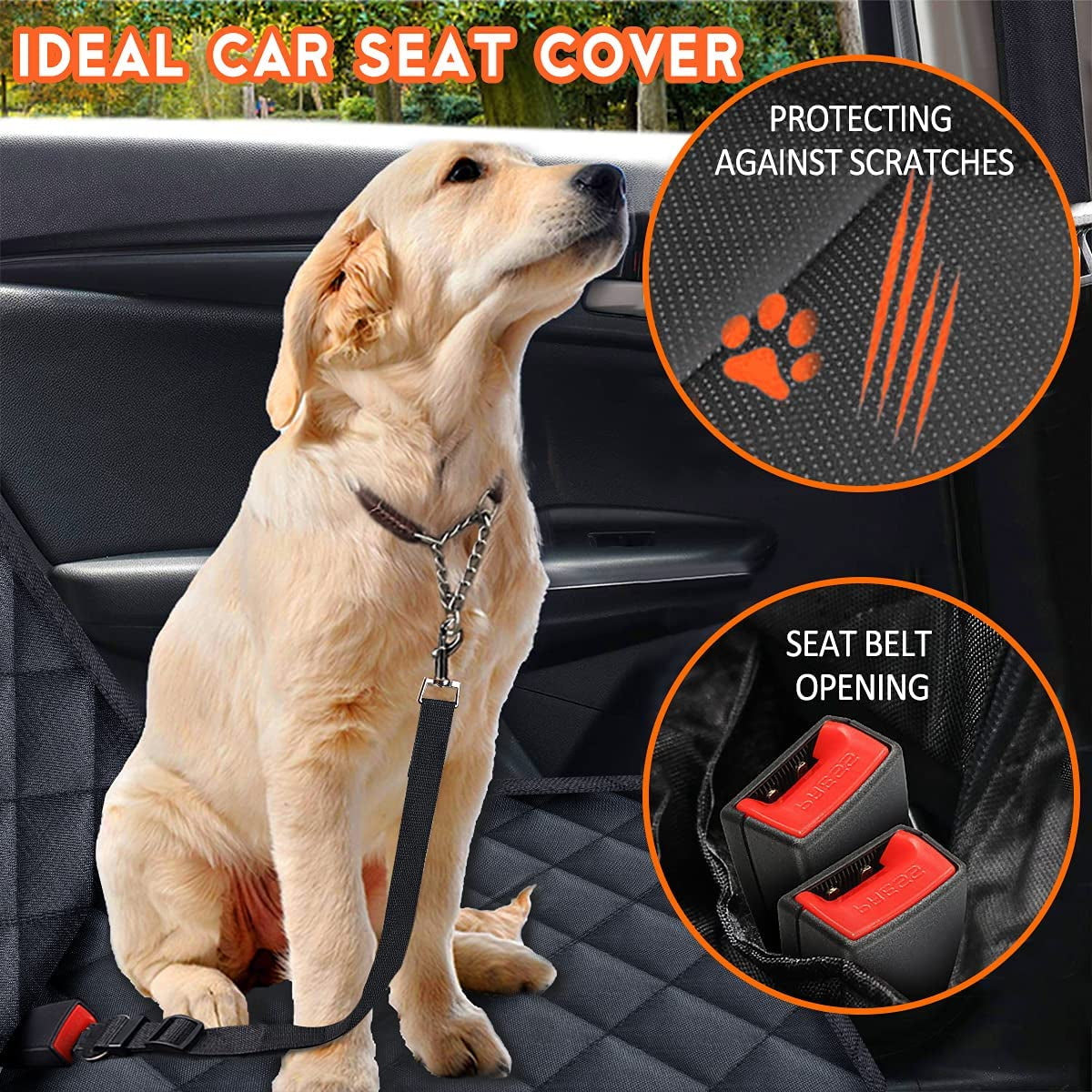 Waterproof Dog Car Seat Cover – Non-Slip Back Seat Protector for Cars, SUVs & Trucks – Durable Pet Bench Cover with Middle Armrest Fit – Black