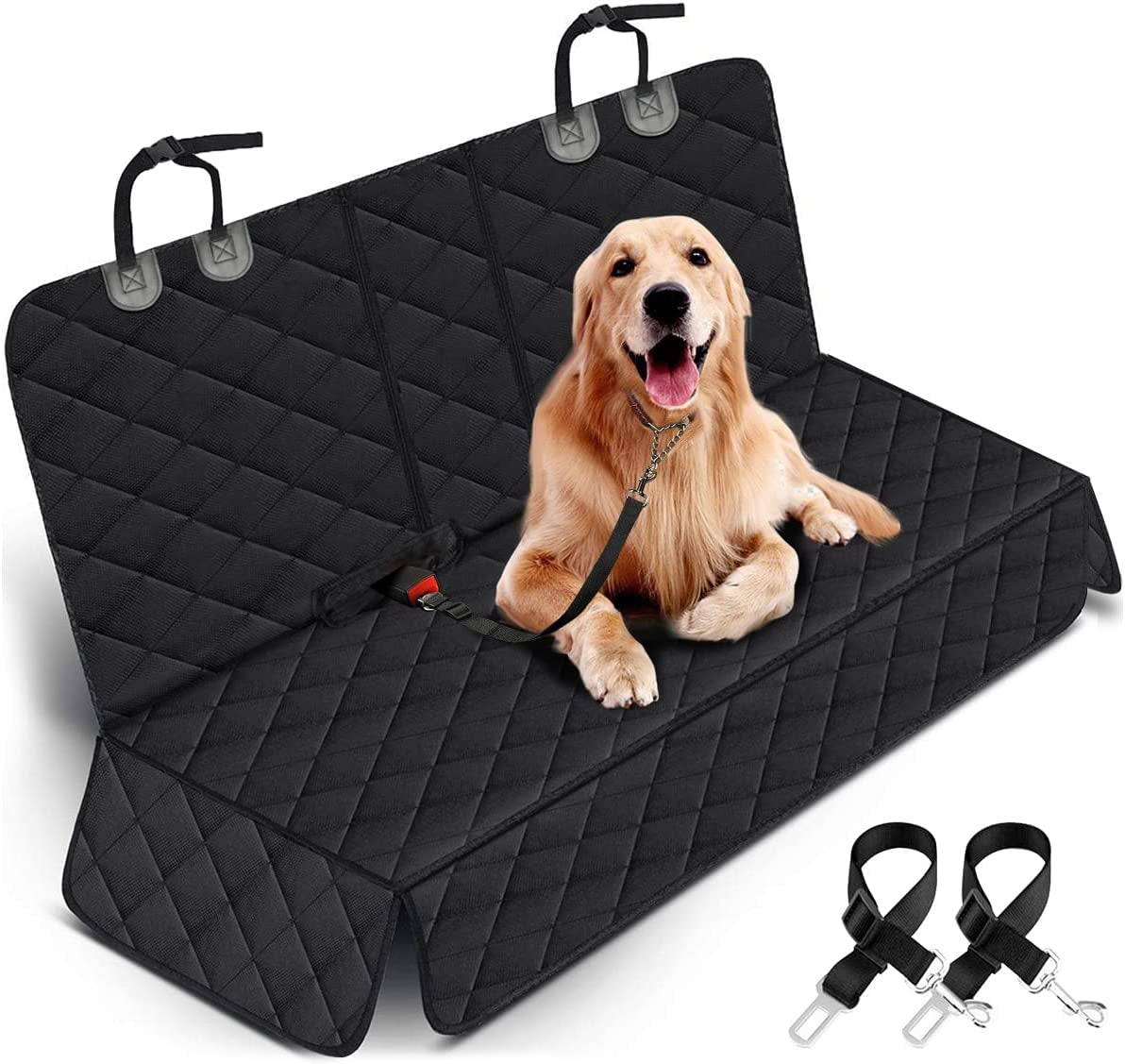 Waterproof Dog Car Seat Cover – Non-Slip Back Seat Protector for Cars, SUVs & Trucks – Durable Pet Bench Cover with Middle Armrest Fit – Black
