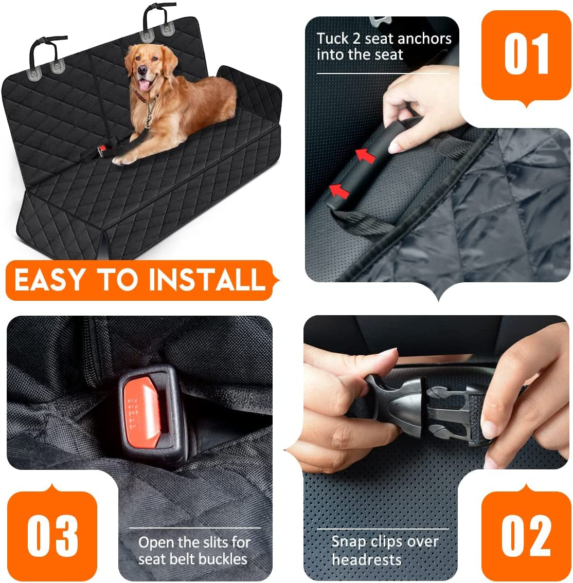 Waterproof Dog Car Seat Cover – Non-Slip Back Seat Protector for Cars, SUVs & Trucks – Durable Pet Bench Cover with Middle Armrest Fit – Black