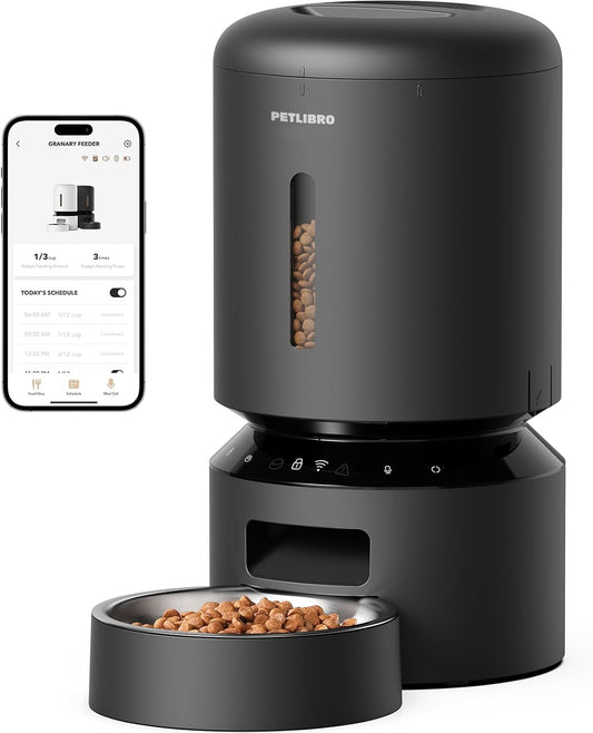 PETLIBRO 5 G WiFi Automatic Cat & Dog Feeder – 5 L Freshness‑Seal Hopper, Low‑Food & Blockage Sensor, Up to 10 Meals/Day, App‑Controlled, Backup Power (Black)