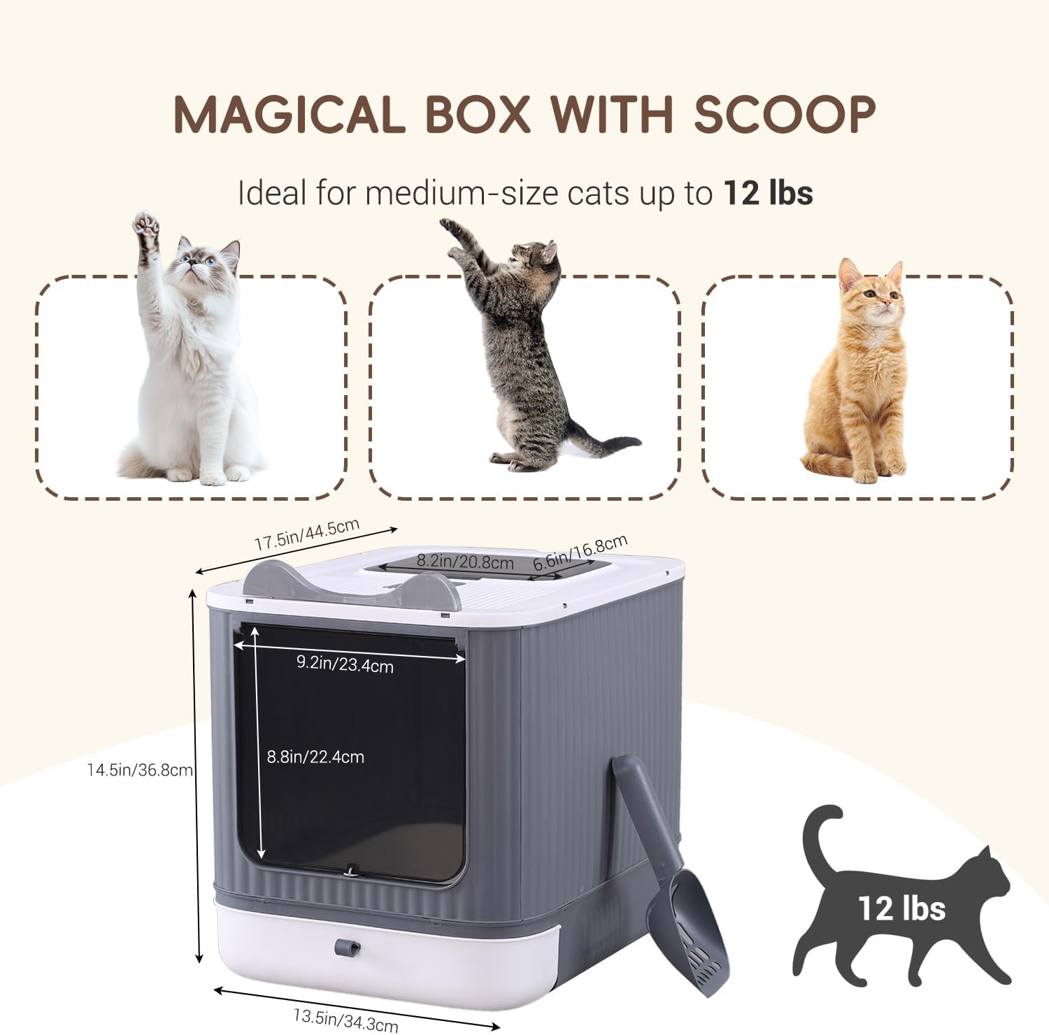 Upgraded Enclosed Cat Litter Box with Lid & Drawer – Splash-Proof, Easy-Clean Covered Kitty Toilet for Kittens & Adult Cats | Multi-Entry, Odor Control, White & Grey