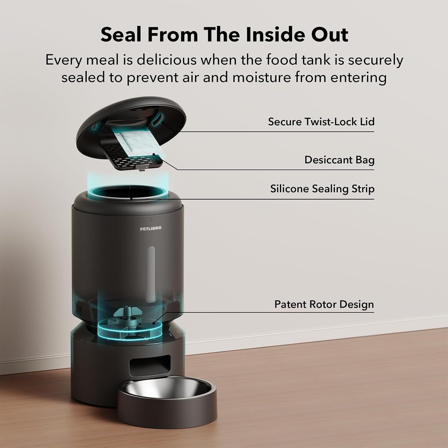 PETLIBRO 5 G WiFi Automatic Cat & Dog Feeder – 5 L Freshness‑Seal Hopper, Low‑Food & Blockage Sensor, Up to 10 Meals/Day, App‑Controlled, Backup Power (Black)