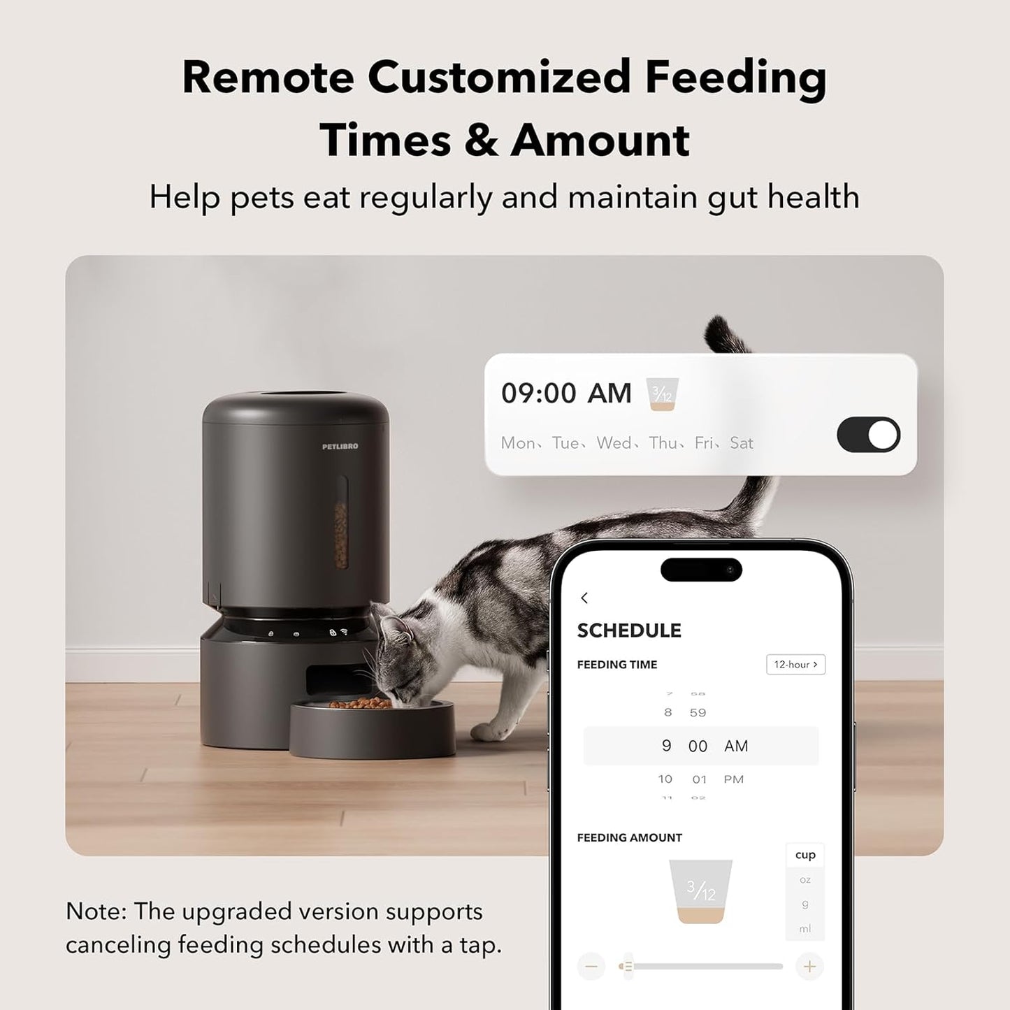 PETLIBRO 5 G WiFi Automatic Cat & Dog Feeder – 5 L Freshness‑Seal Hopper, Low‑Food & Blockage Sensor, Up to 10 Meals/Day, App‑Controlled, Backup Power (Black)