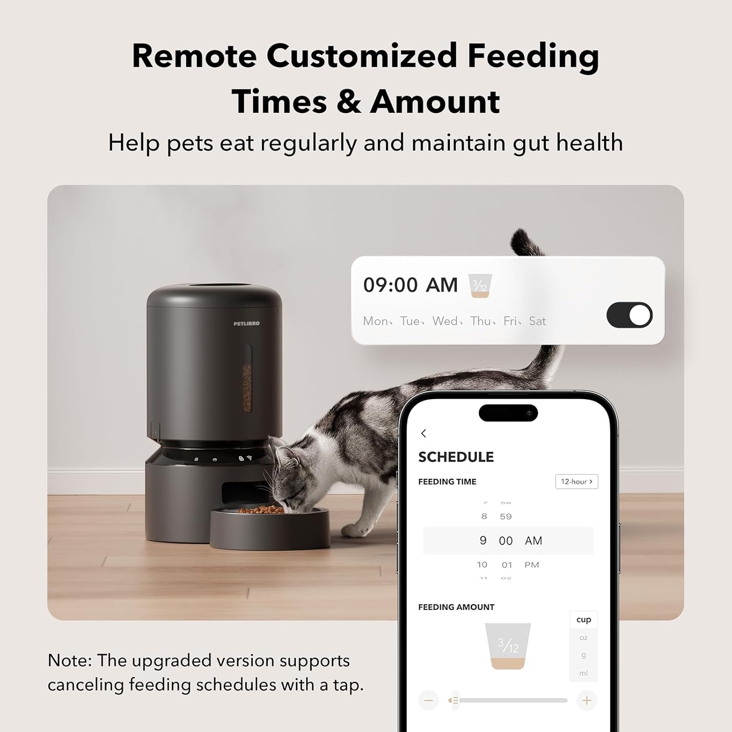 PETLIBRO 5 G WiFi Automatic Cat & Dog Feeder – 5 L Freshness‑Seal Hopper, Low‑Food & Blockage Sensor, Up to 10 Meals/Day, App‑Controlled, Backup Power (Black)