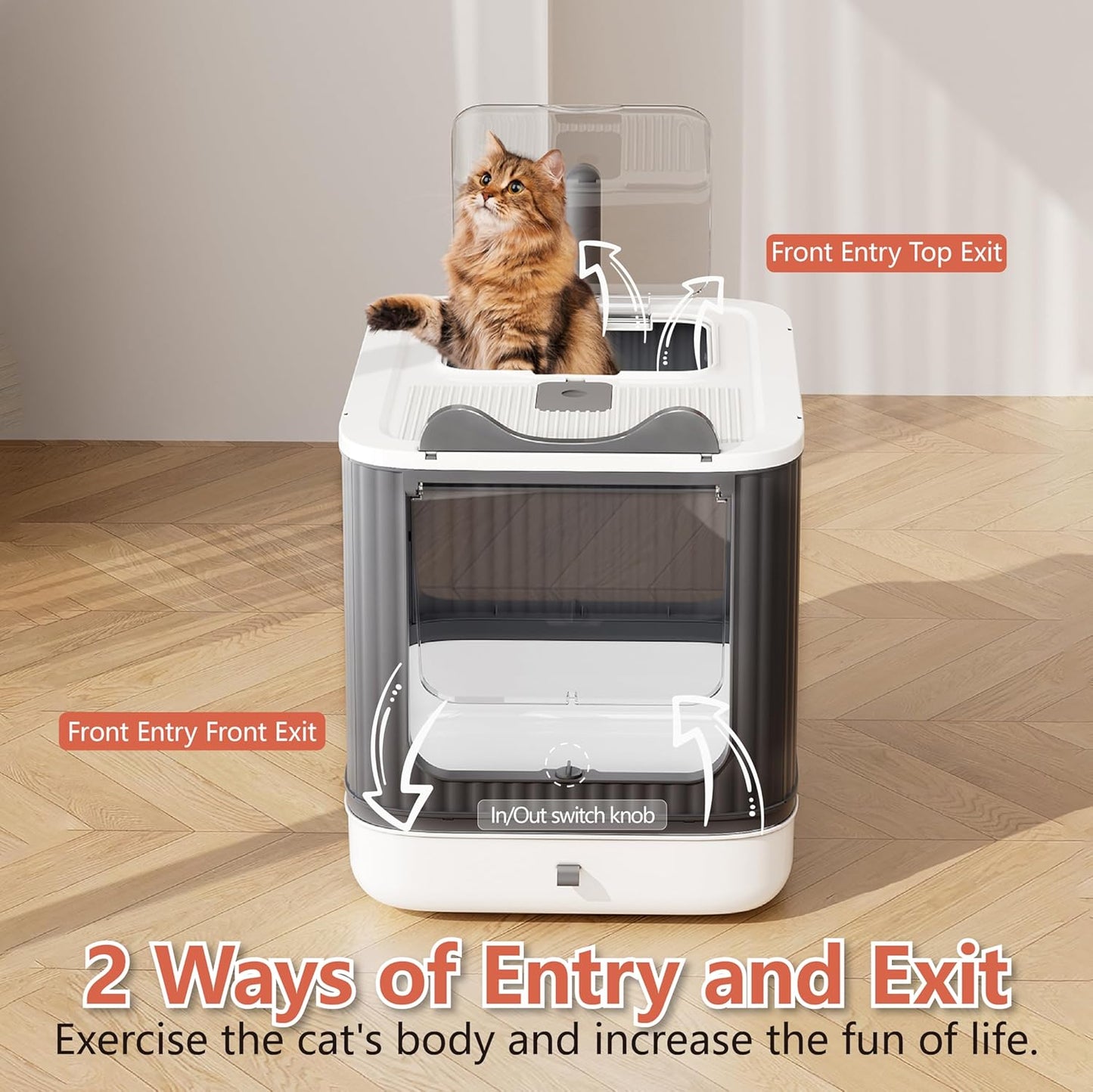Upgraded Enclosed Cat Litter Box with Lid & Drawer – Splash-Proof, Easy-Clean Covered Kitty Toilet for Kittens & Adult Cats | Multi-Entry, Odor Control, White & Grey