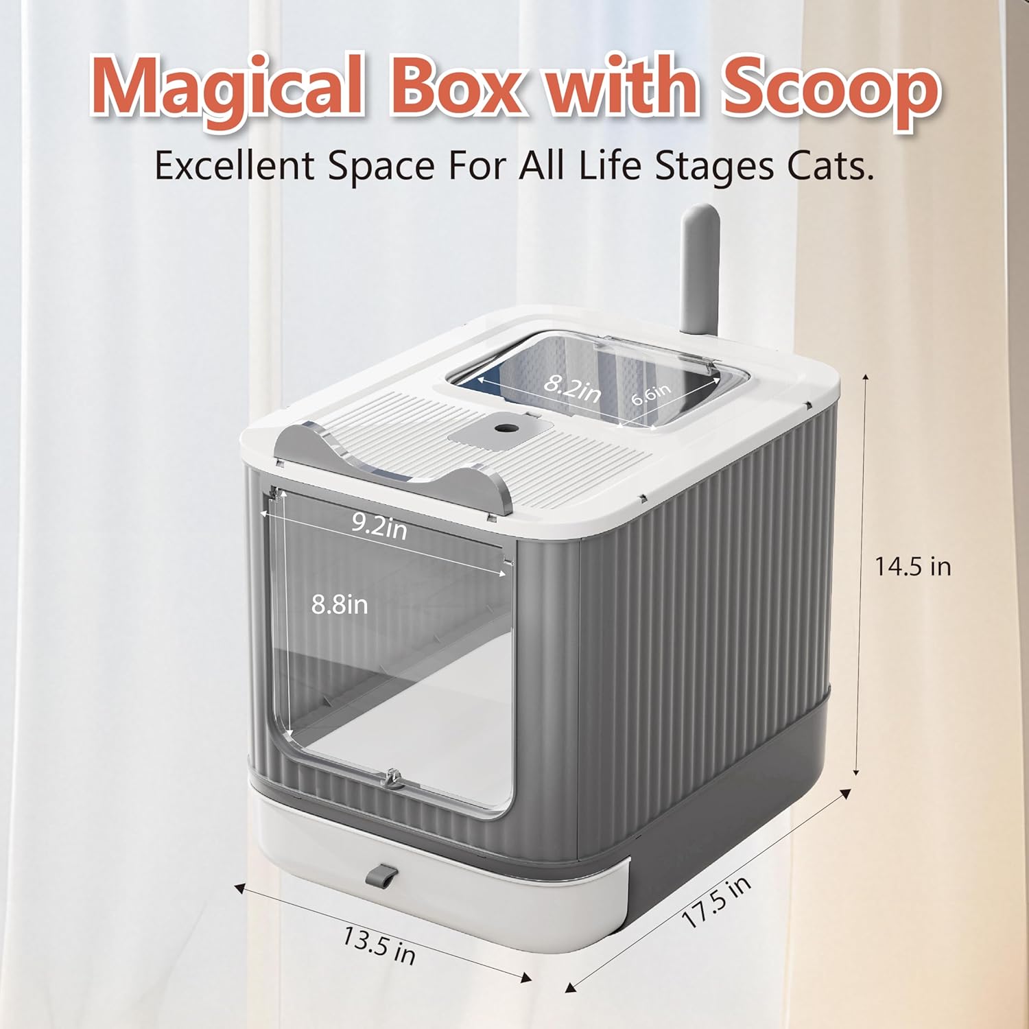 Upgraded Enclosed Cat Litter Box with Lid & Drawer – Splash-Proof, Easy-Clean Covered Kitty Toilet for Kittens & Adult Cats | Multi-Entry, Odor Control, White & Grey