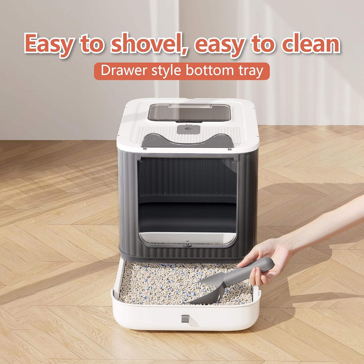 Upgraded Enclosed Cat Litter Box with Lid & Drawer – Splash-Proof, Easy-Clean Covered Kitty Toilet for Kittens & Adult Cats | Multi-Entry, Odor Control, White & Grey